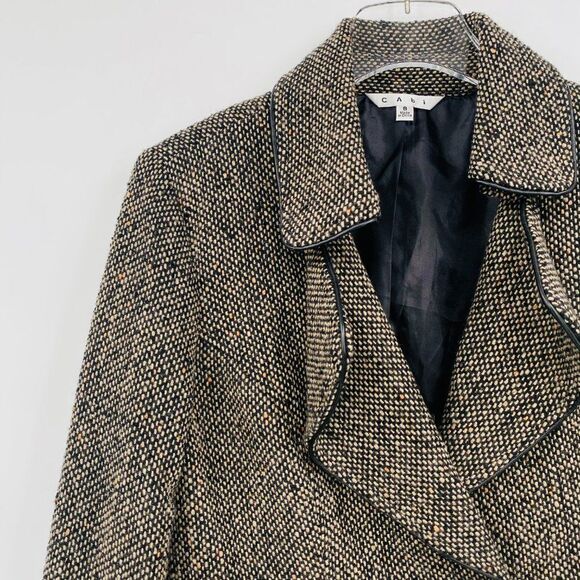 Cabi Size 8 Brown Wool Tweed Cropped One Button Moto Jacket Long Sleeve Lined - Picture 5 of 8